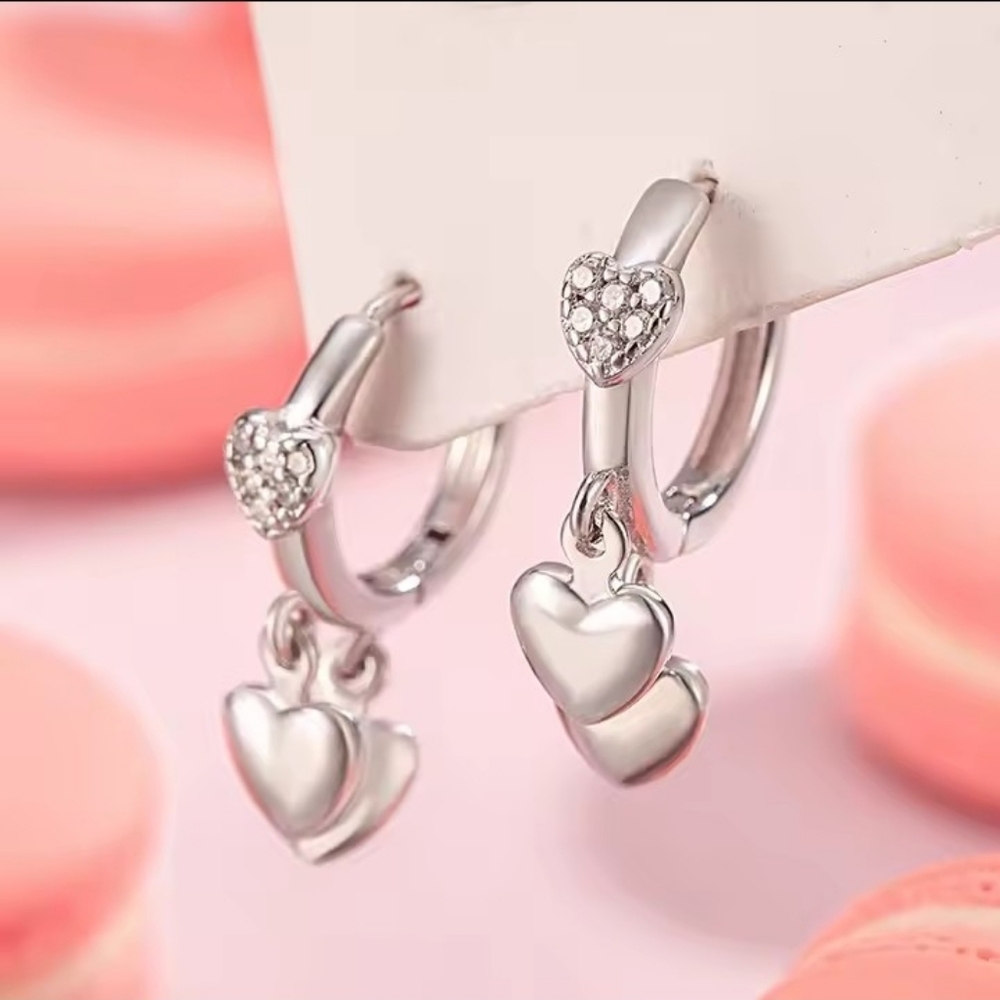 Fashion Jewelry Silver Hearts‎ Earrings 925 Sterling F86